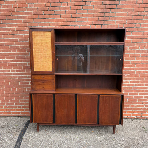 Dillingham Esprit Walnut & Cane Credenza Hutch by Merton Gershun