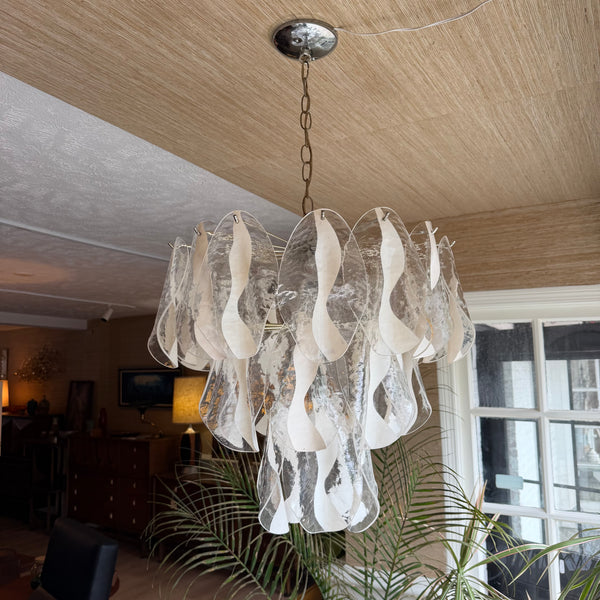 1970s Murano-Style Lucite and Chrome Waterfall Petal Chandelier