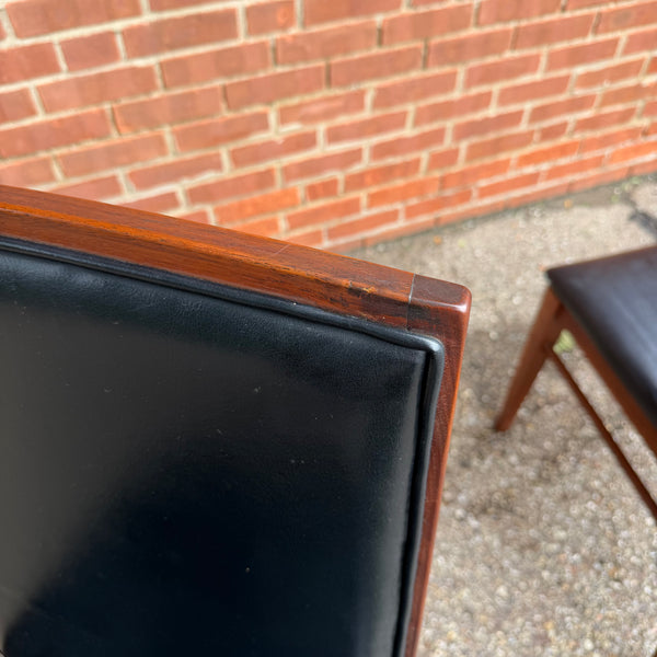 Set of 4 Vintage Dillingham Walnut & Black Leather Dining Chairs