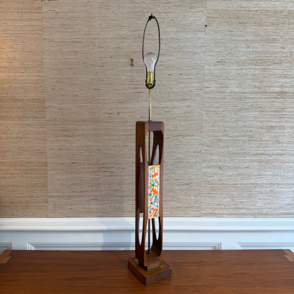 Mid Century Modern Modeline Walnut Enamel and Burlwood Table Lamp