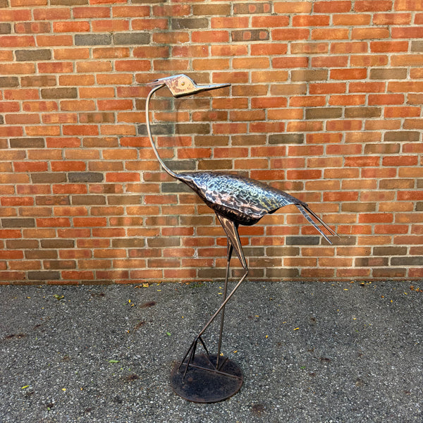 Vintage Handcrafted Metal Crane or Heron Garden Sculpture