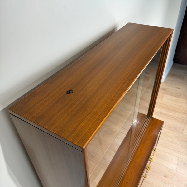 MCM R-Way Mahogany Petite Hutch with Sliding Glass Doors