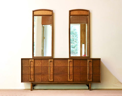 Lane Lowboy Dresser with Burlwood Inlays and Mirrors